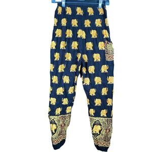 Harem Womens Pants Black Multi Elephant Lounge Boho Bohemian One Size